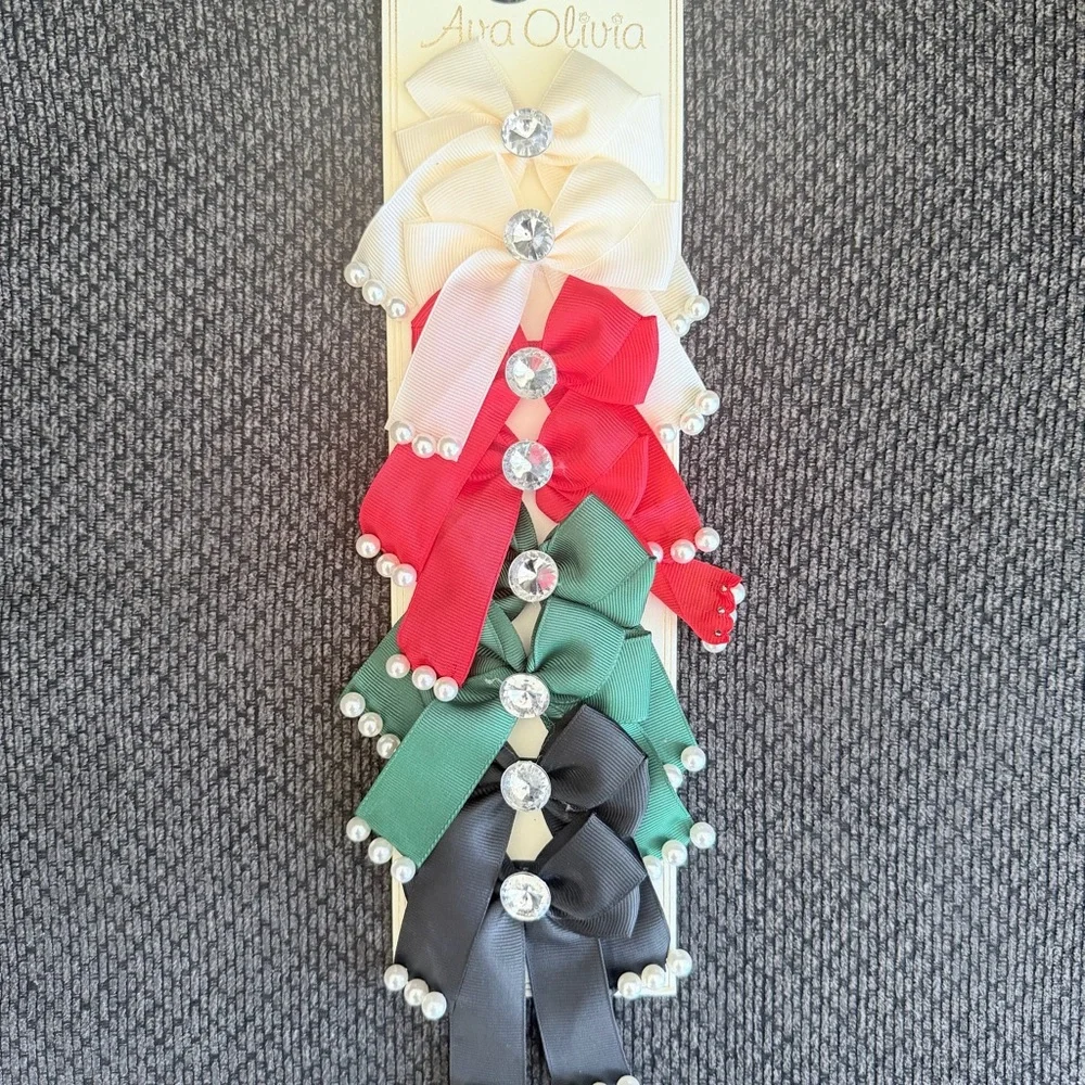 Ava Olivia Colorful clip Bow 4 Sets with Rhinestones and pearls
